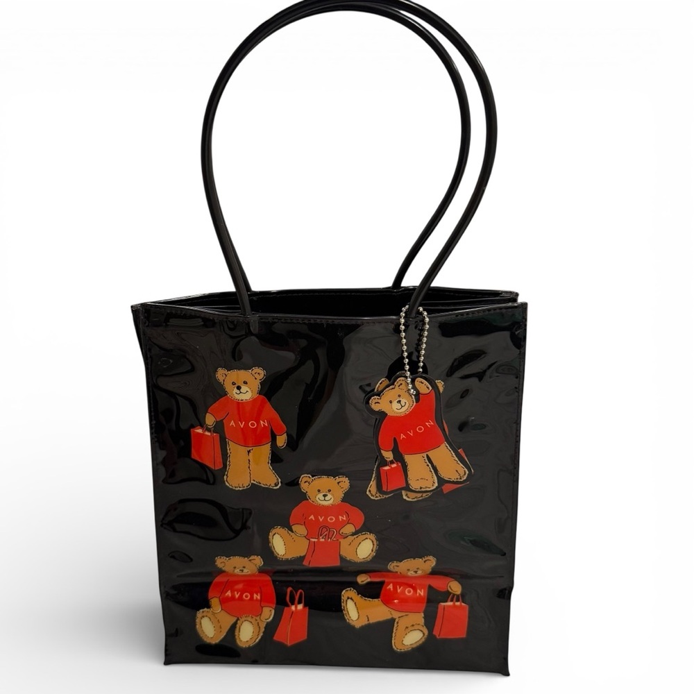 Vintage AVON Collectable Bear Gift Bag Black Patent Leather Including Hangtag